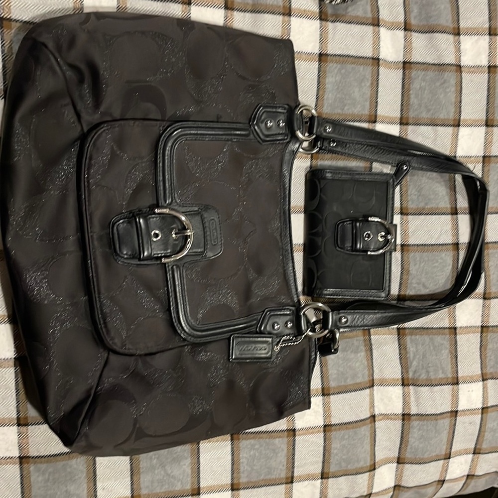 Coach black signature textile handbag